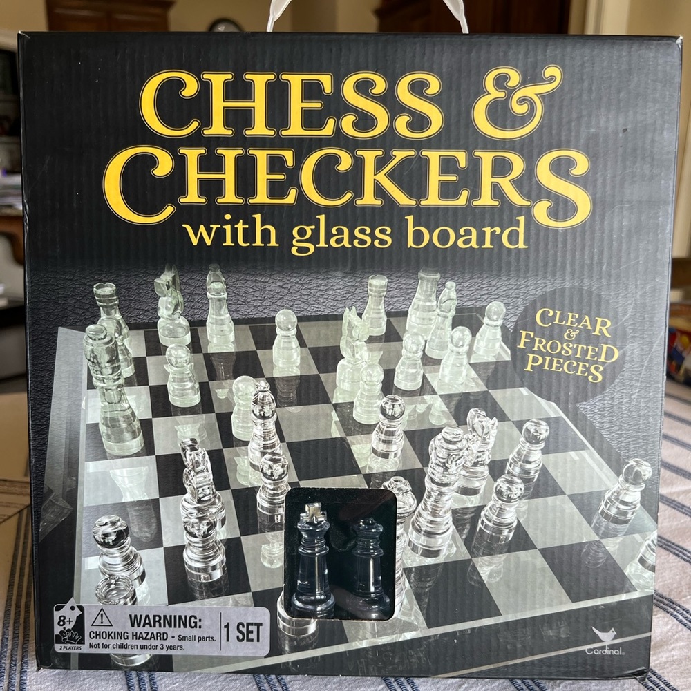 PREOWNED Open Box Chess & Checkers Set with 9” Glass Board